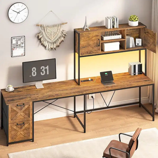 Bureau d'ordinateur en forme de L avec tiroirs, bureau d'angle pour gamer, étagères de rangement