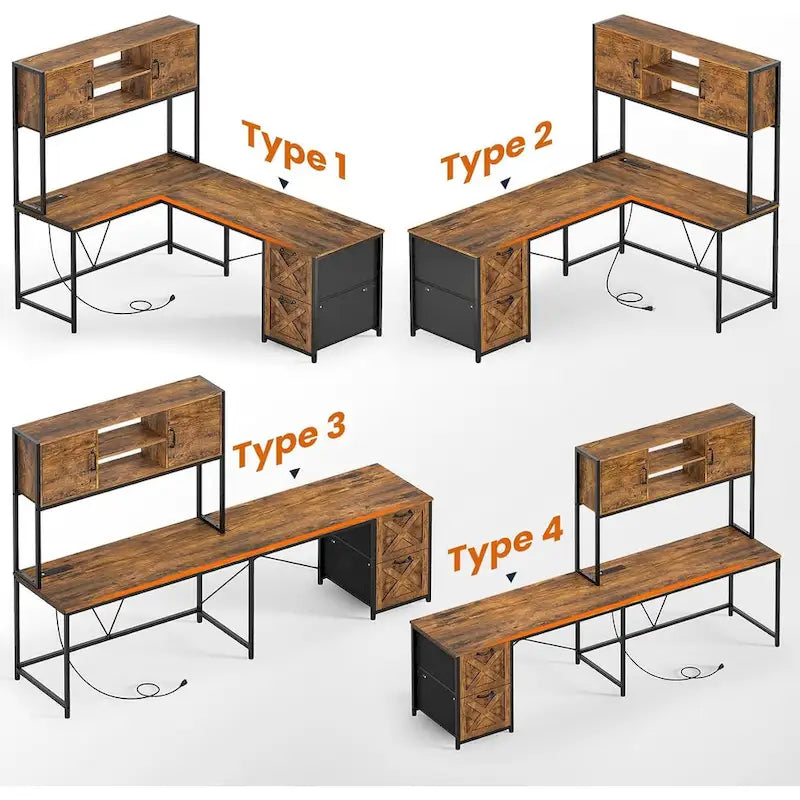 Bureau d'ordinateur en forme de L avec tiroirs, bureau d'angle pour gamer, étagères de rangement
