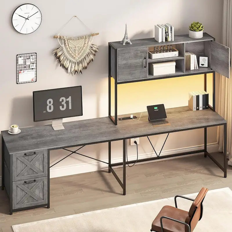 Bureau d'ordinateur en forme de L avec tiroirs, bureau d'angle pour gamer, étagères de rangement