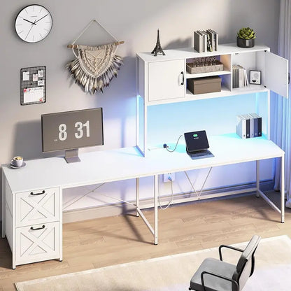 Bureau d'ordinateur en forme de L avec tiroirs, bureau d'angle pour gamer, étagères de rangement
