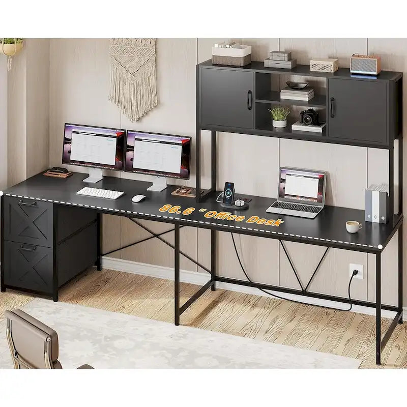 Bureau d'ordinateur en forme de L avec tiroirs, bureau d'angle pour gamer, étagères de rangement