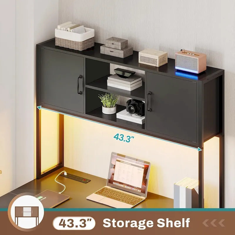 Bureau d'ordinateur en forme de L avec tiroirs, bureau d'angle pour gamer, étagères de rangement