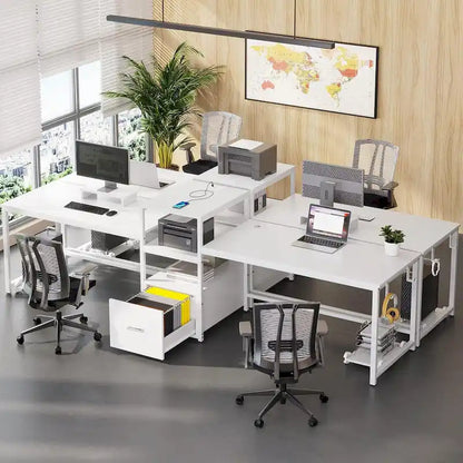 Bureau double pour deux personnes, bureau gaming LED, 2 étagères de rangement