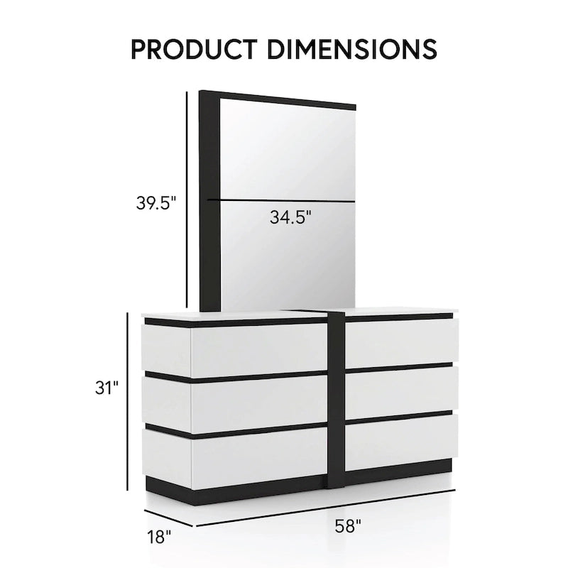 Ensemble de chambre à coucher moderne Conjira en bois blanc, 6 pièces, plateforme (USB) par Furniture of America