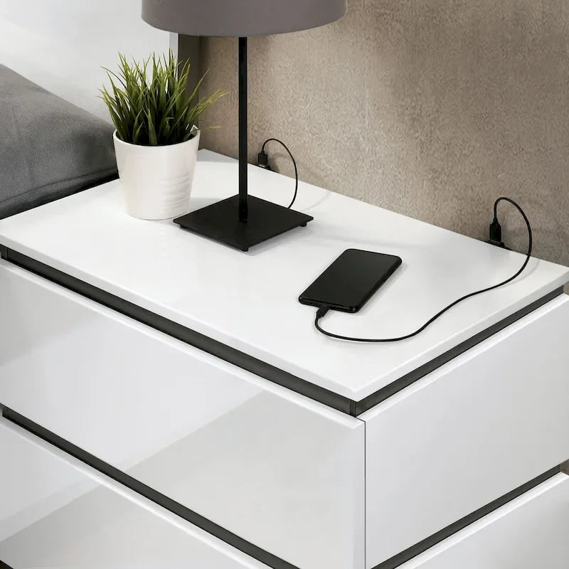 Ensemble de chambre à coucher moderne Conjira en bois blanc, 6 pièces, plateforme (USB) par Furniture of America