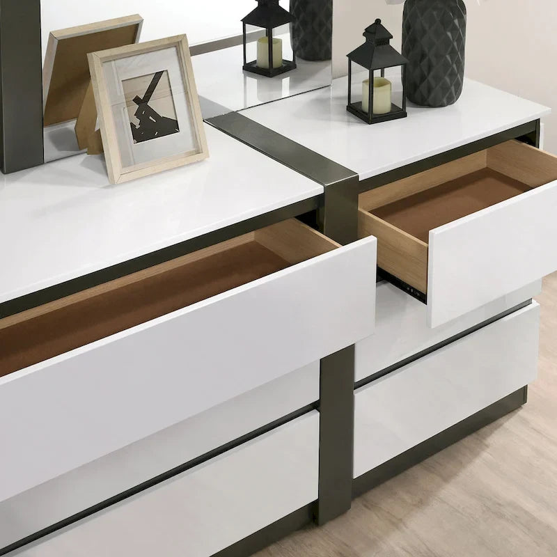 Ensemble de chambre à coucher moderne Conjira en bois blanc, 6 pièces, plateforme (USB) par Furniture of America