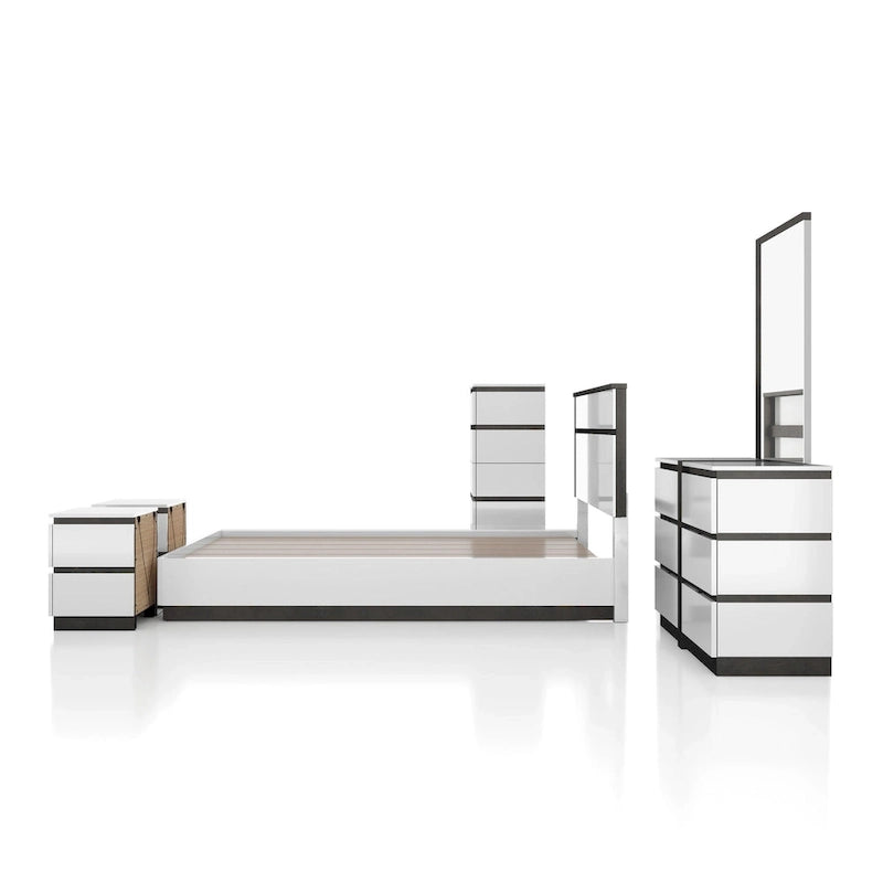 Ensemble de chambre à coucher moderne Conjira en bois blanc, 6 pièces, plateforme (USB) par Furniture of America