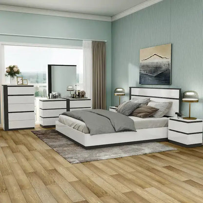 Ensemble de chambre à coucher moderne Conjira en bois blanc, 6 pièces, plateforme (USB) par Furniture of America