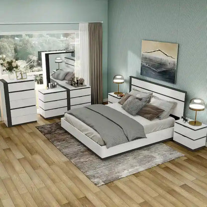 Ensemble de chambre à coucher moderne Conjira en bois blanc, 6 pièces, plateforme (USB) par Furniture of America