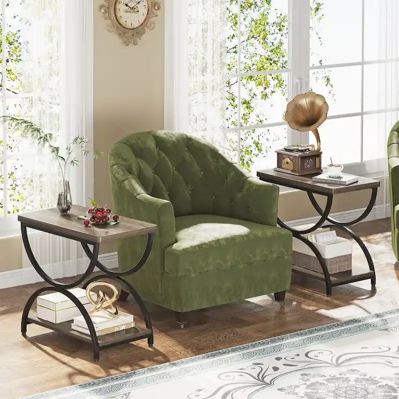 Table d'appoint à 2 niveaux en bois et métal pour salon (lot de 2) - 2 pièces