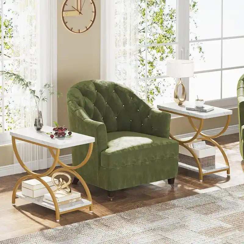 Table d'appoint à 2 niveaux en bois et métal pour salon (lot de 2) - 2 pièces