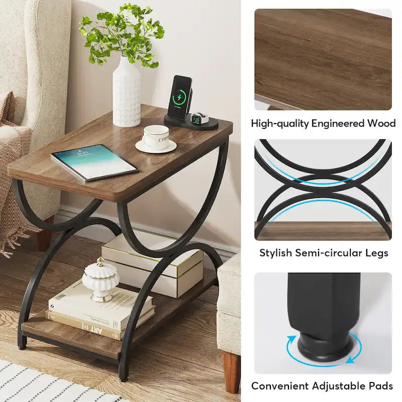 Table d'appoint à 2 niveaux en bois et métal pour salon (lot de 2) - 2 pièces