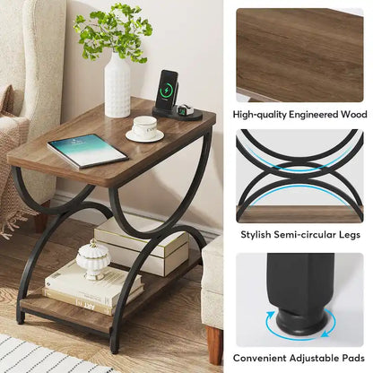 Table d'appoint à 2 niveaux en bois et métal pour salon (lot de 2) - 2 pièces
