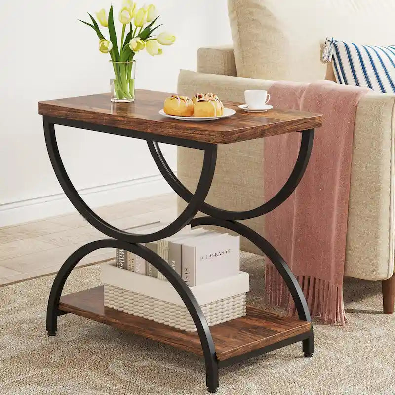 Table d'appoint à 2 niveaux en bois et métal pour salon (lot de 2) - 2 pièces