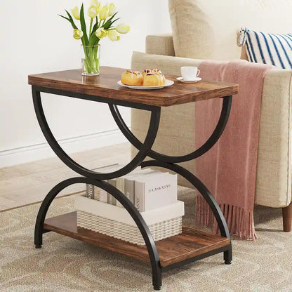 Table d'appoint à 2 niveaux en bois et métal pour salon (lot de 2) - 2 pièces