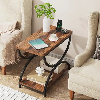 Table d'appoint à 2 niveaux en bois et métal pour salon (lot de 2) - 2 pièces
