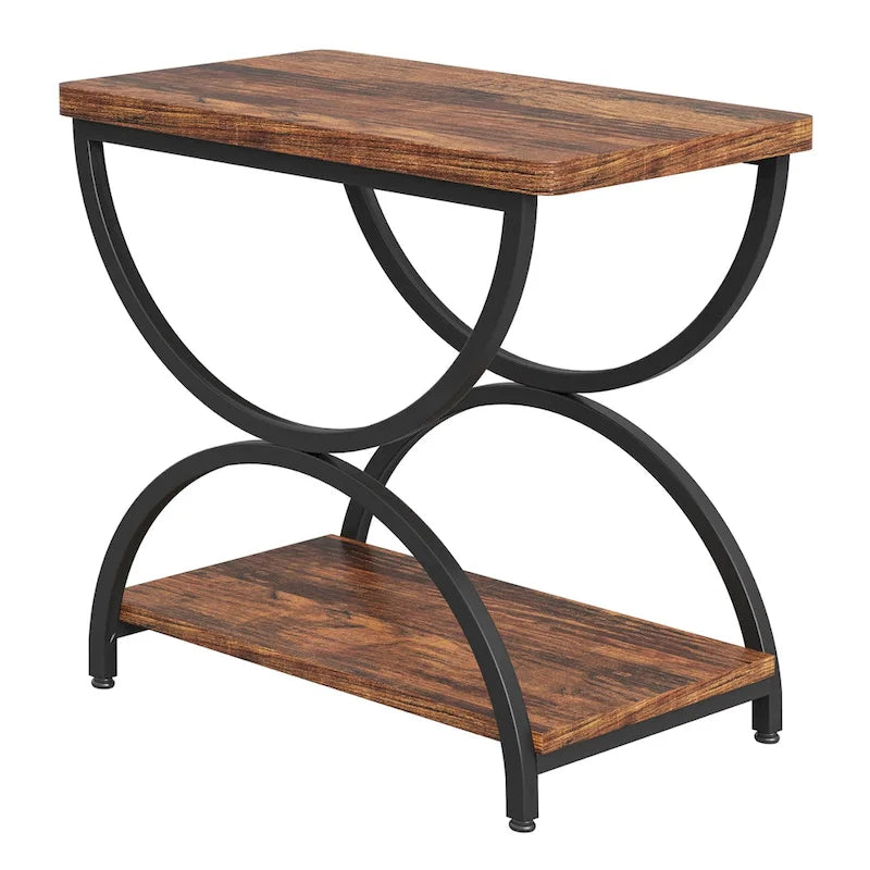 Table d'appoint à 2 niveaux en bois et métal pour salon (lot de 2) - 2 pièces