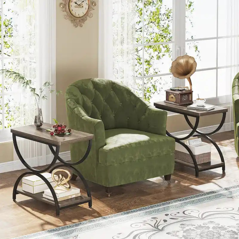 Table d'appoint à 2 niveaux en bois et métal pour salon (lot de 2) - 2 pièces