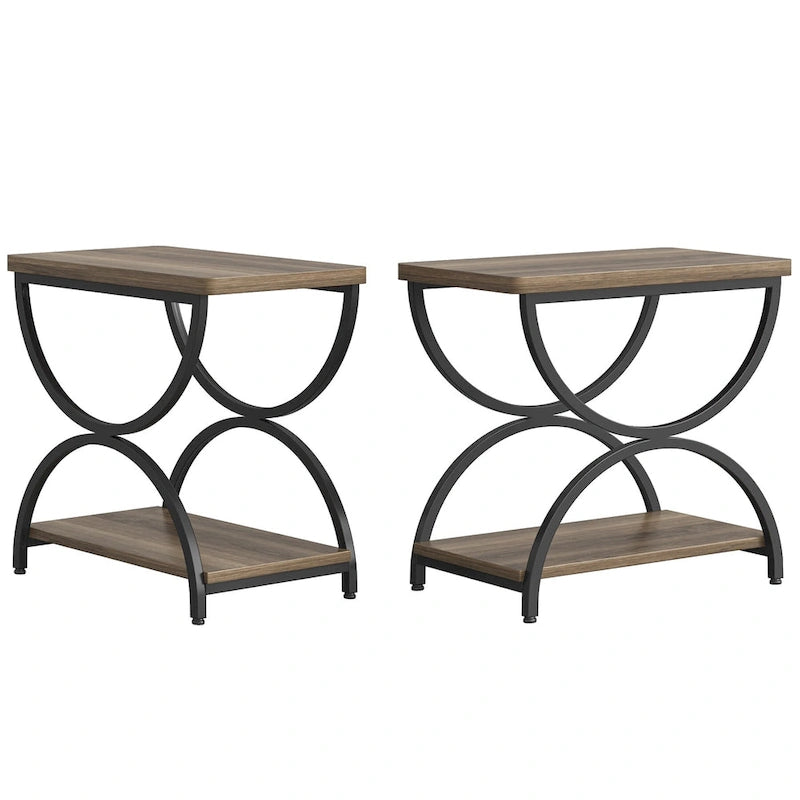 Table d'appoint à 2 niveaux en bois et métal pour salon (lot de 2) - 2 pièces