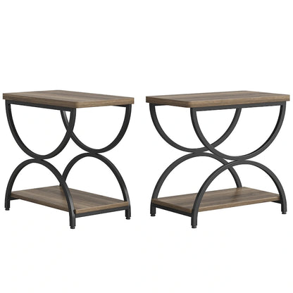 Table d'appoint à 2 niveaux en bois et métal pour salon (lot de 2) - 2 pièces