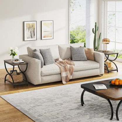 Table d'appoint à 2 niveaux en bois et métal pour salon (lot de 2) - 2 pièces