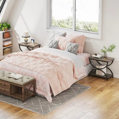 Table d'appoint à 2 niveaux en bois et métal pour salon (lot de 2) - 2 pièces