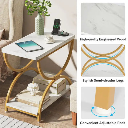 Table d'appoint à 2 niveaux en bois et métal pour salon (lot de 2) - 2 pièces