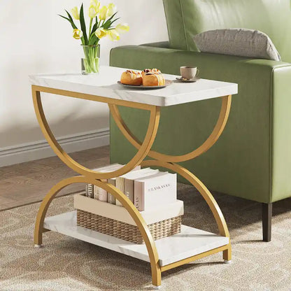 Table d'appoint à 2 niveaux en bois et métal pour salon (lot de 2) - 2 pièces