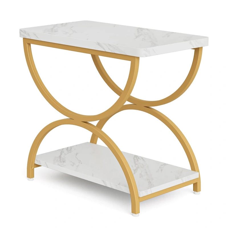 Table d'appoint à 2 niveaux en bois et métal pour salon (lot de 2) - 2 pièces