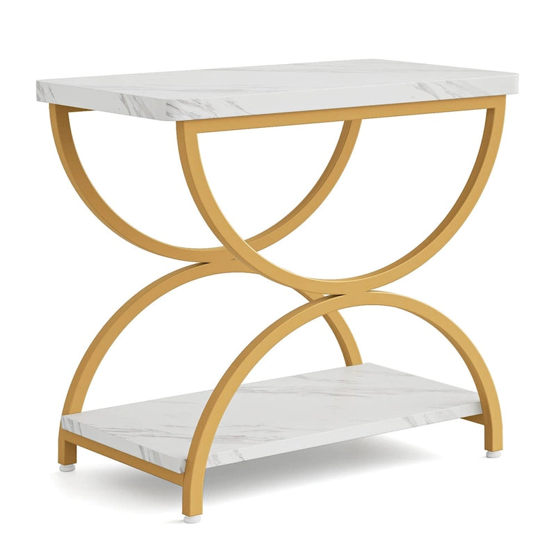 Table d'appoint à 2 niveaux en bois et métal pour salon (lot de 2) - 2 pièces