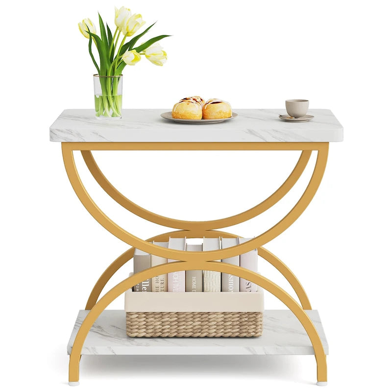 Table d'appoint à 2 niveaux en bois et métal pour salon (lot de 2) - 2 pièces