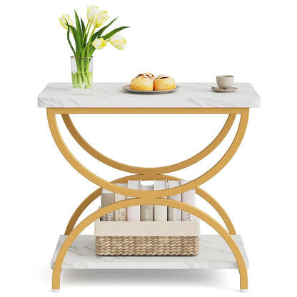 Table d'appoint à 2 niveaux en bois et métal pour salon (lot de 2) - 2 pièces