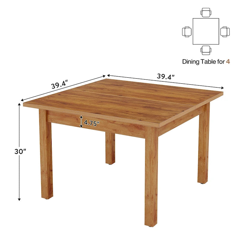 Table de salle à manger carrée de 39,4 cm avec pieds en bois massif pour 4 personnes, petite table de cuisine pour salle à manger