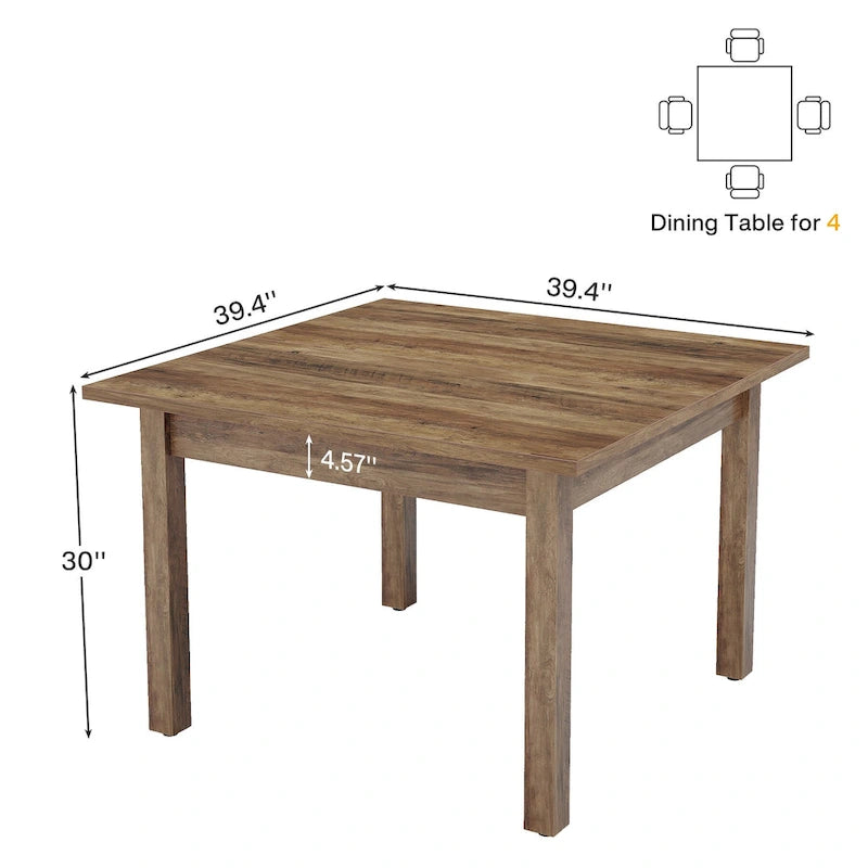 Table de salle à manger carrée de 39,4 cm avec pieds en bois massif pour 4 personnes, petite table de cuisine pour salle à manger