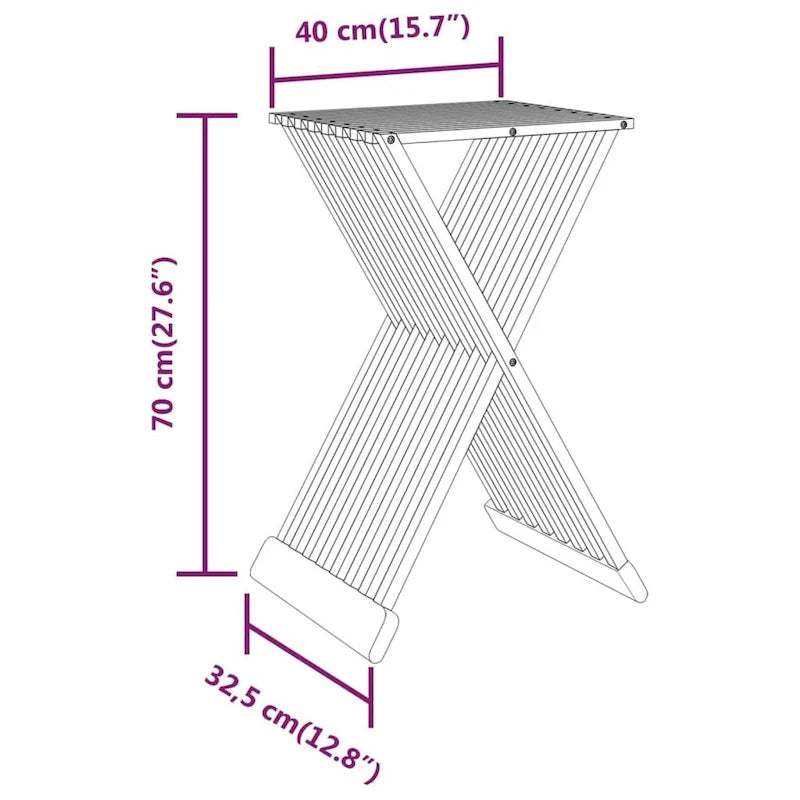 Tabouret pliant vidaXL 15,7 x 12,8 x 27,6 cm, bois massif teck