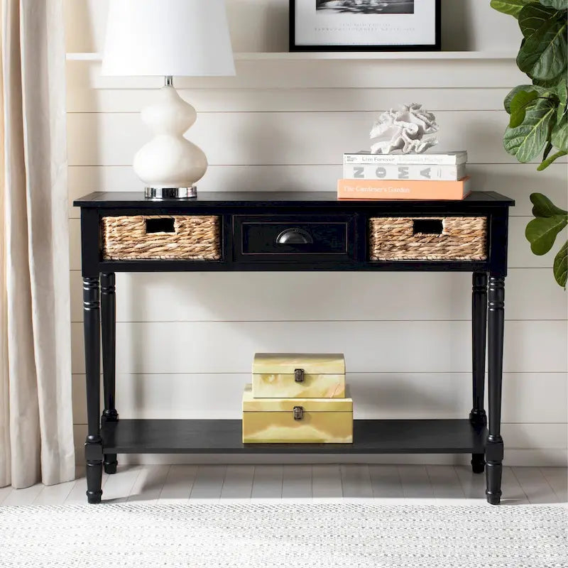 SAFAVIEH Evalena Distressed Black Console Storage Table - 44.5  x 13.4  x 31.5  - 45Wx13Dx32H