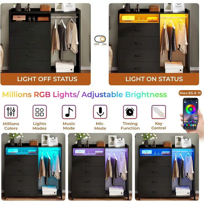 Commode pour chambre à coucher avec penderie, commode à 4 tiroirs