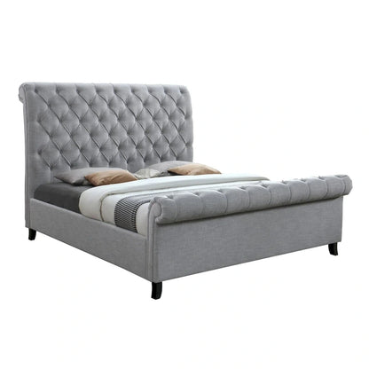 Lit Magnolia King Size, tête de lit capitonnée à dessus roulé, gris