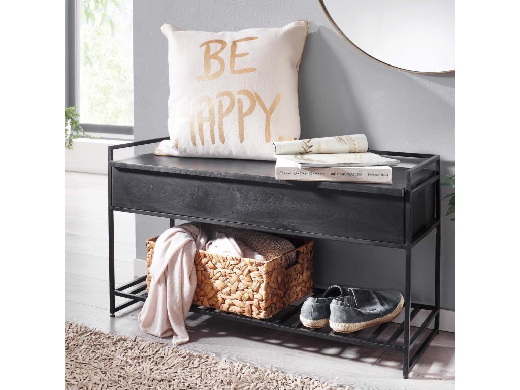 Banc en bois massif, 90 cm, noir