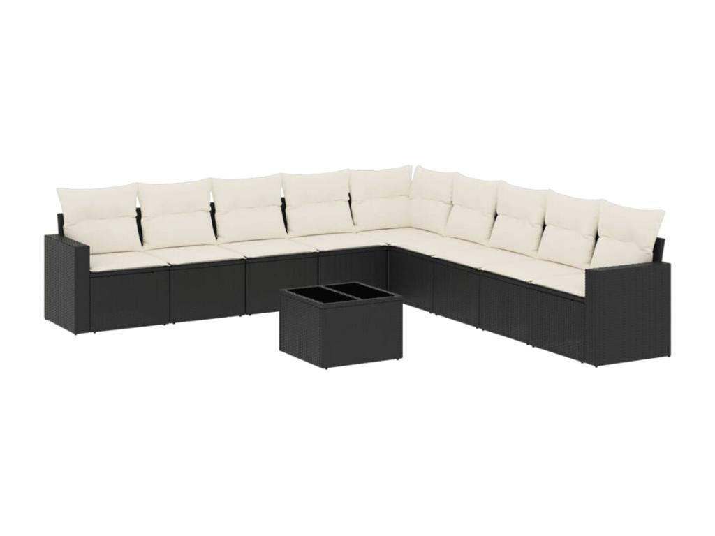 Ensemble de mobilier de jardin 10 pièces avec coussins, en résine tressée noire