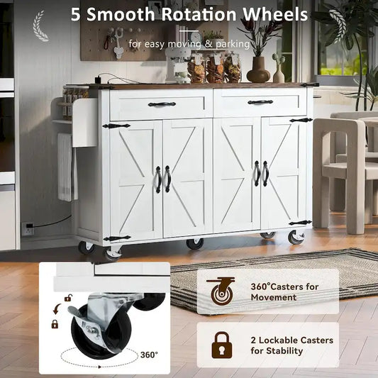 Îlot de cuisine de style campagnard avec prises électriques et panneaux rabattables