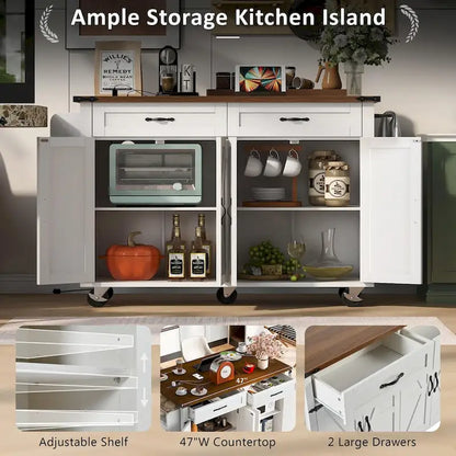 Îlot de cuisine de style campagnard avec prises électriques et panneaux rabattables