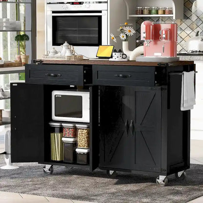 Îlot de cuisine de style campagnard avec prises électriques et panneaux rabattables