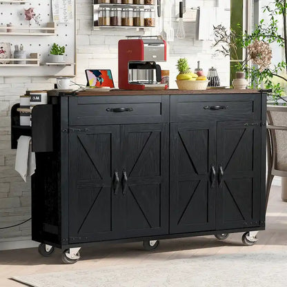 Îlot de cuisine de style campagnard avec prises électriques et panneaux rabattables