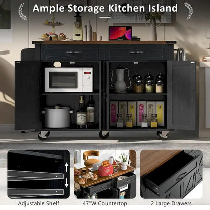 Îlot de cuisine de style campagnard avec prises électriques et panneaux rabattables