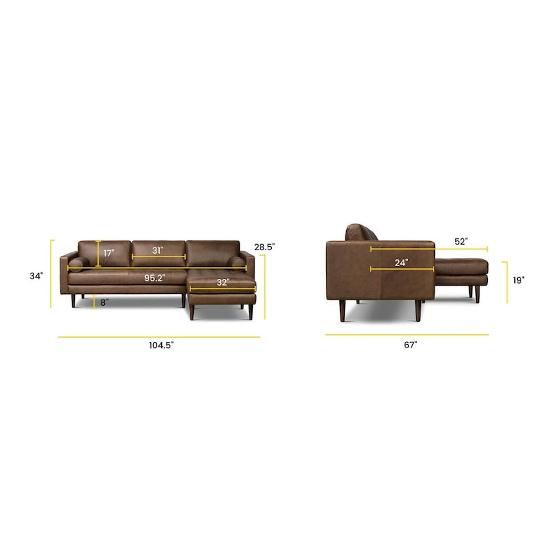 Canapé d'angle droit Poly &amp; Bark Napa 104,5 - Cuir italien pleine fleur véritable