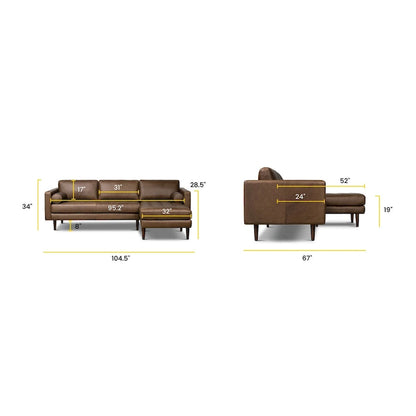 Canapé d'angle droit Poly &amp; Bark Napa 104,5 - Cuir italien pleine fleur véritable