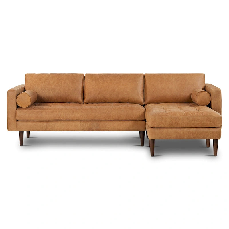 Canapé d'angle droit Poly &amp; Bark Napa 104,5 - Cuir italien pleine fleur véritable