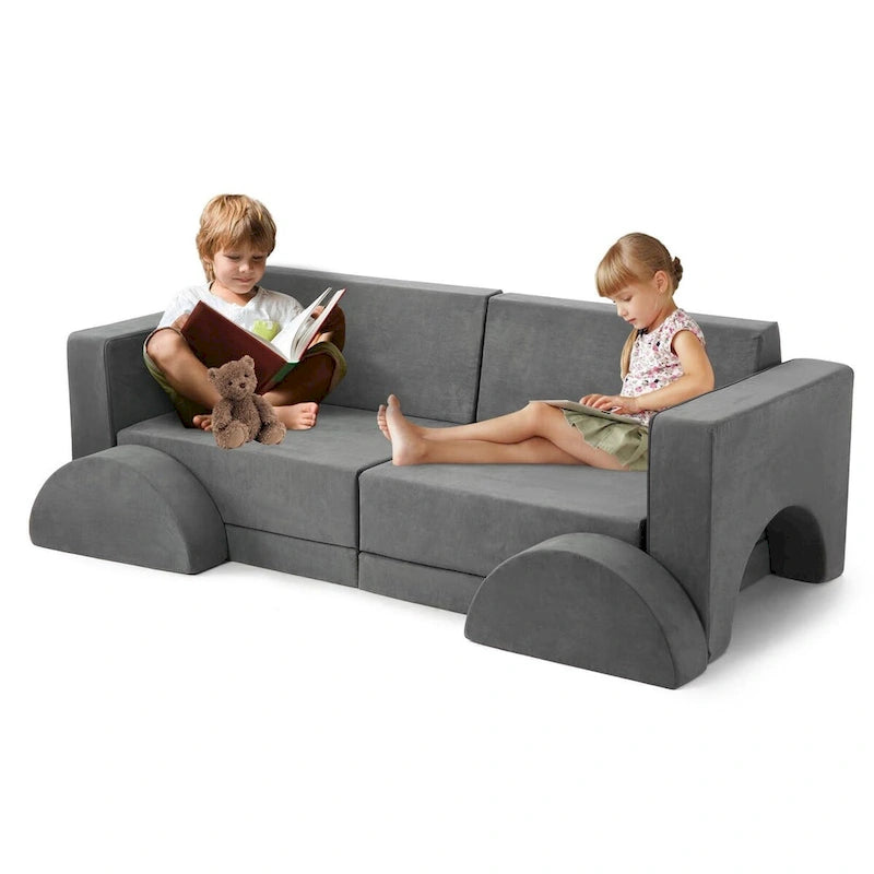 8 Pcs Kids Play Couch Kids Convertible Play Fort 8 in 1 Multifunctional Couch