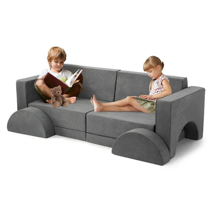 8 Pcs Kids Play Couch Kids Convertible Play Fort 8 in 1 Multifunctional Couch